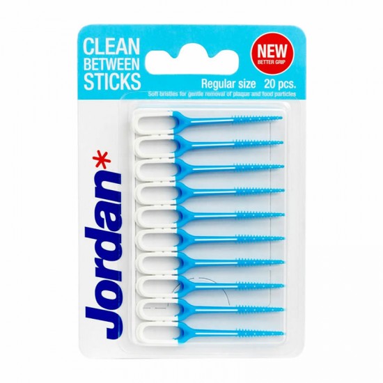 Jordan Clean Between Sticks Regular Size 20 τεμάχια - Ελαστική Μεσοδόντια Οδοντογλυφίδα Κανονικό Μέγεθος Μπλε