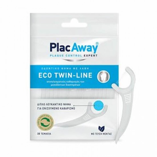 PlacAway Eco Twin-Line Flosser 30 Τεμάχια - Διπλό Οδοντικό Νήμα με Λαβή και Γεύση Μέντας