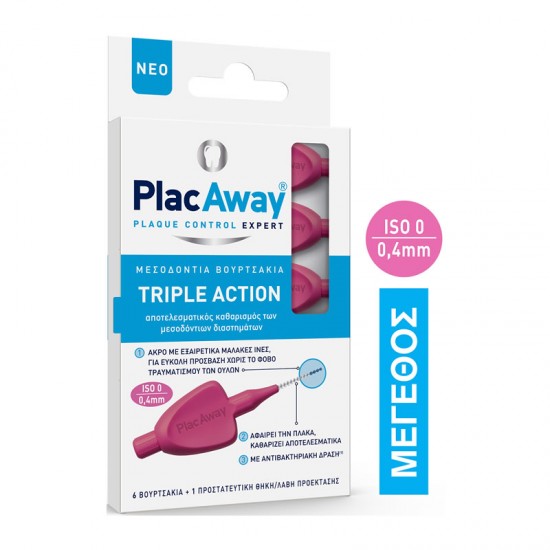 PlacAway Triple Action Μεσοδόντια Βουρτσάκια ISO 0 Ροζ 0.4mm 6 Τεμάχια