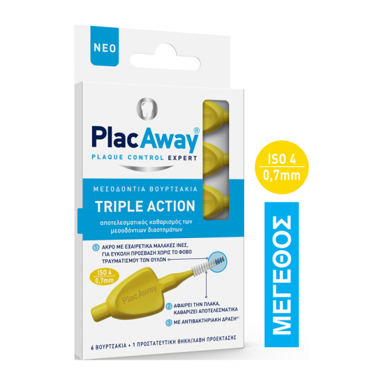 PlacAway Triple Action Μεσοδόντια Βουρτσάκια ISO 4 Κίτρινο 0.7mm 6 Τεμάχια