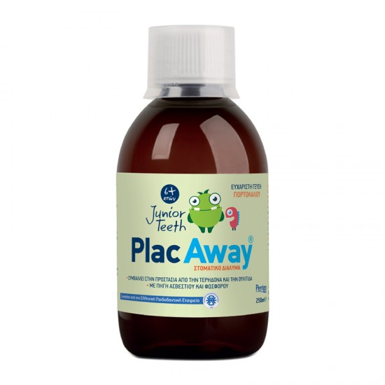 PlacAway Mouthwash Junior Teeth 250ml - Στοματικό Διάλυμα Καθημερινής Χρήσης για Παιδιά Ηλικίας 6+ ετών με Ευχάριστη Γεύση Πορτοκαλιού