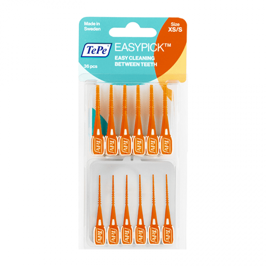 Tepe EasyPick Clean Between Extra Small/Small 36 τεμάχια - Ενισχυμένη Ελαστική Οδοντογλυφίδα Πορτοκαλί για Πολύ Στενά και Στενά Μεσοδόντια Διαστήματα