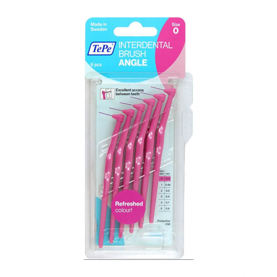 TePe Interdental Brush Angle Size 0 Fuchsia 0,4mm 6 Τεμάχια - Μεσοδόντια Βουρτσάκια με Μακριά Λαβή και Κεκλιμένη Κεφαλή Φούξια