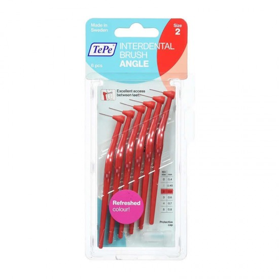 TePe Interdental Brush Angle Size 2 Red 0,5mm 6 Τεμάχια - Μεσοδόντια Βουρτσάκια με Μακριά Λαβή και Κεκλιμένη Κεφαλή Κόκκινα