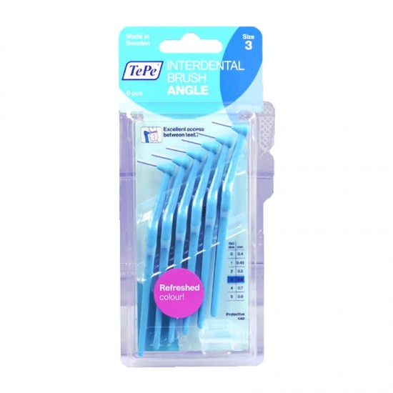 TePe Interdental Brush Angle Size 3 Blue 0,6mm 6 Τεμάχια - Μεσοδόντια Βουρτσάκια με Μακριά Λαβή και Κεκλιμένη Κεφαλή Μπλε