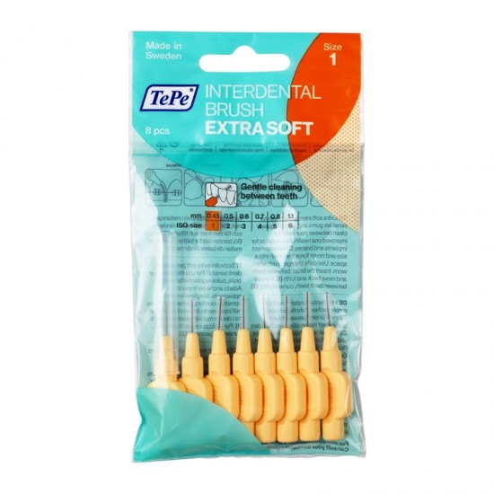 TePe Interdental Brush Extra Soft Size 1 Orange 0,45mm 8 Τεμάχια - Μεσοδόντια Βουρτσάκια με πιο Μαλακές Ίνες Πορτοκαλί