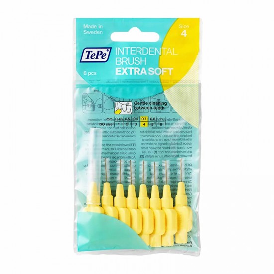 TePe Interdental Brush Extra Soft Size 4 Yellow 0,7mm 8 Τεμάχια - Μεσοδόντια Βουρτσάκια με πιο Μαλακές Ίνες Κίτρινα