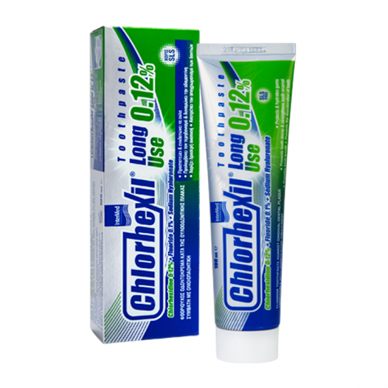 Intermed Chlorhexil Long Use 0,12% Toothpaste 100ml - Οδοντόκρεμα με Χλωρεξιδίνη, Φθόριο, Υαλουρονικό και Ξυλιτόλη