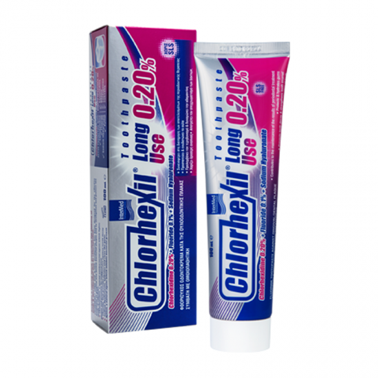 Intermed Chlorhexil Long Use 0,20% Toothpaste 100ml - Οδοντόκρεμα με Χλωρεξιδίνη, Φθόριο, Υαλουρονικό και Ξυλιτόλη