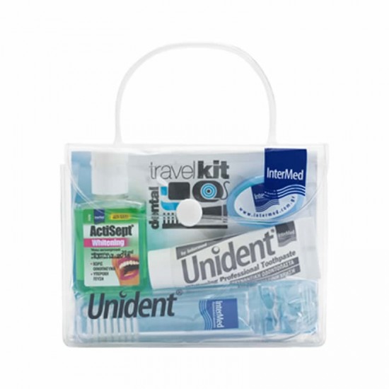 Intermed Unident Travel Kit με Whitening Toothpaste 10ml & Antisept Whitening 20ml & Οδοντόβουρτσα με Μεσοδόντιο Βουρτσάκι 1τεμ