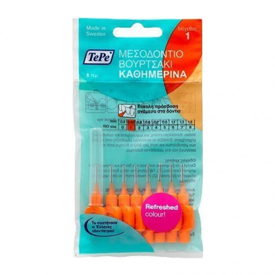 TePe Interdental Brush Original Size 1 Orange 0,45mm 8 Τεμάχια - Μεσοδόντια Βουρτσάκια Πορτοκαλί